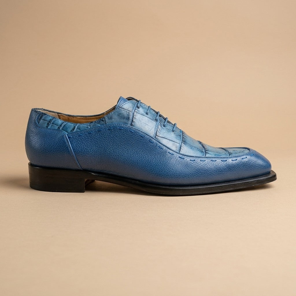 Mauri 1080 Blue Alligator and Leather Lace Up Shoes