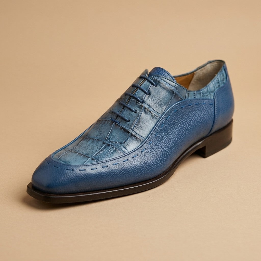 Mauri 1080 Blue Alligator and Leather Lace Up Shoes
