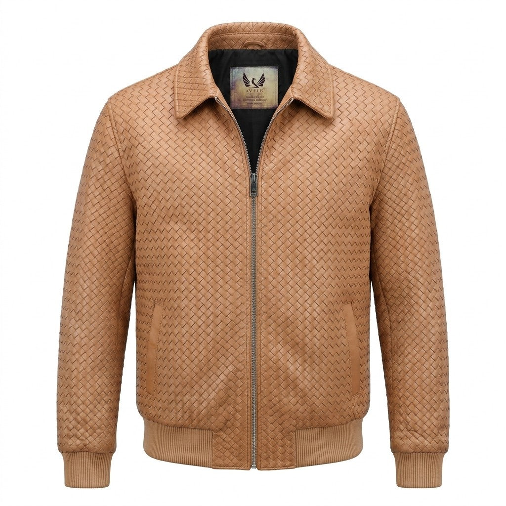 Special Order Men’s SVELG Premium Woven 100% Lambskin Leather Shirt Style Collar Bomber Jacket