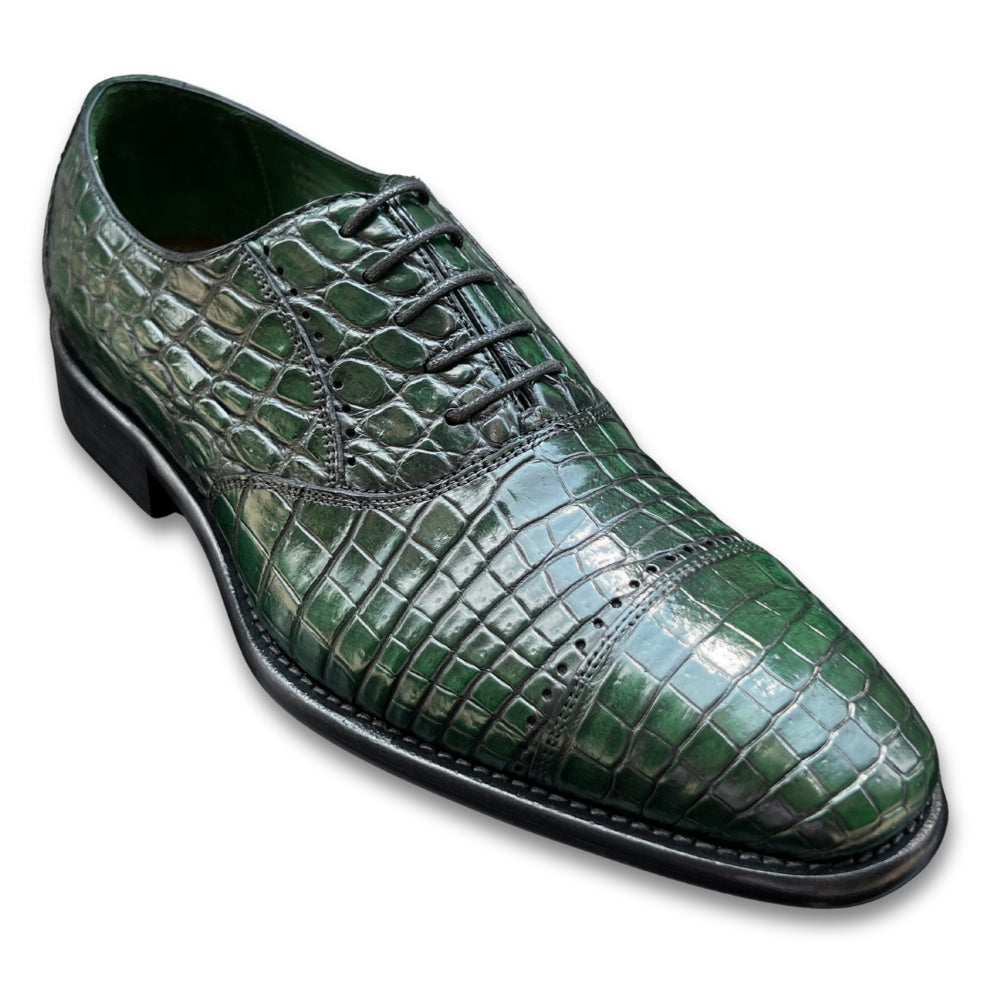 Calzoleria Toscana Caiman Crocodile Cap-Toe Dress-Up Shoes Navy Blue / 8.5 Calzoleria Toscana Caiman Crocodile Cap-Toe Dress-Up Shoes Navy Blue / 8.5