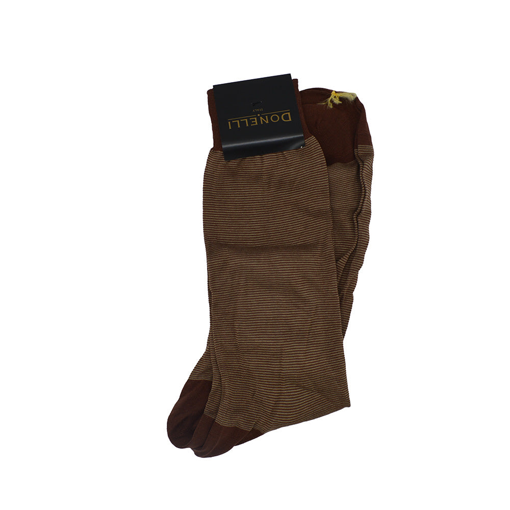 Men's Cotton Socks Brown Stripes - Cellini Uomo 