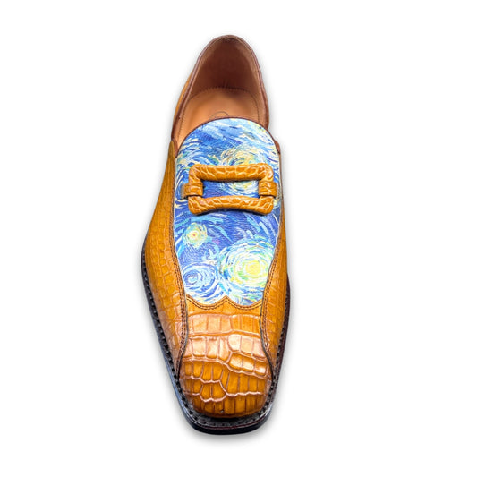Sheriff Collection Cognac Van Gogh Design Alligator Loafer