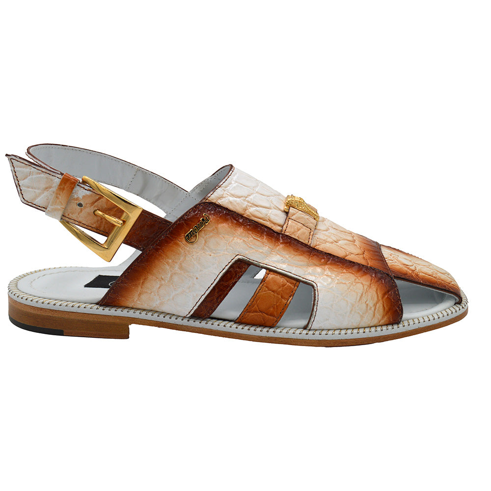 Mauri 1674 Alligator White Dirty Cognac Sandals | Cellini Uomo