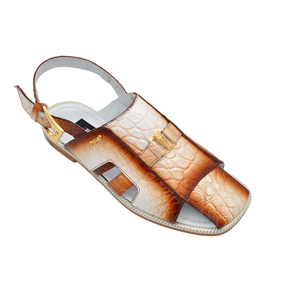 Mauri 1674 Alligator White Dirty Cognac Sandals | Cellini Uomo