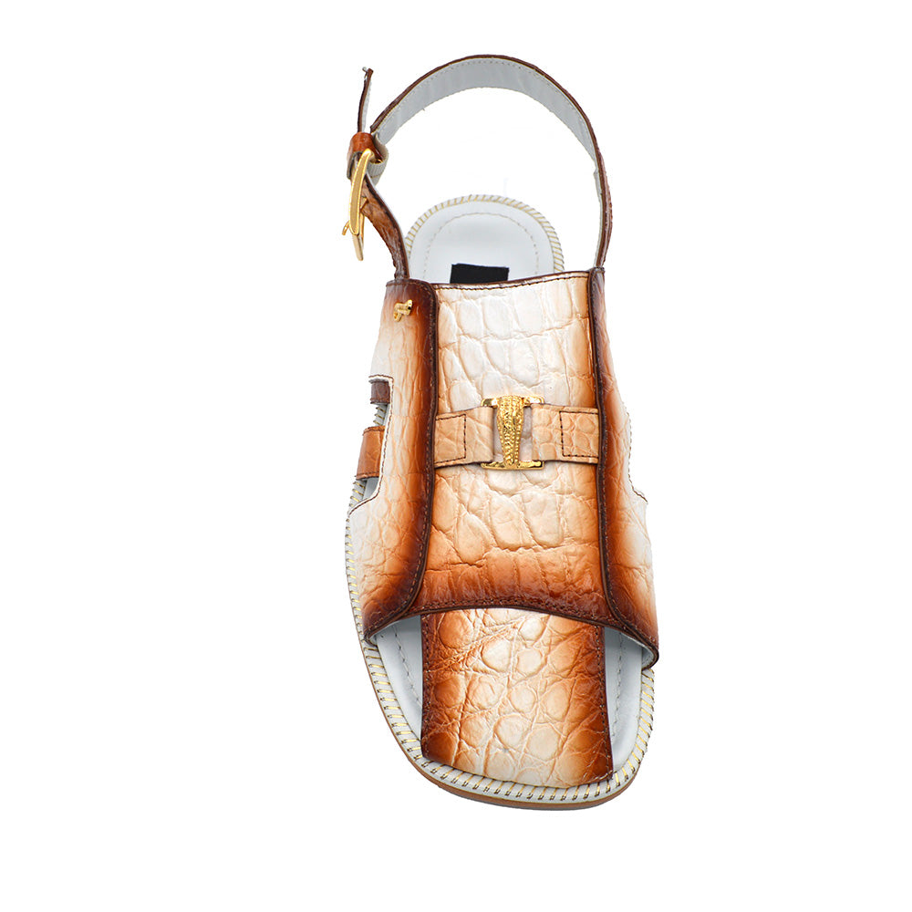 Mauri 1674 Alligator White Dirty Cognac Sandals | Cellini Uomo