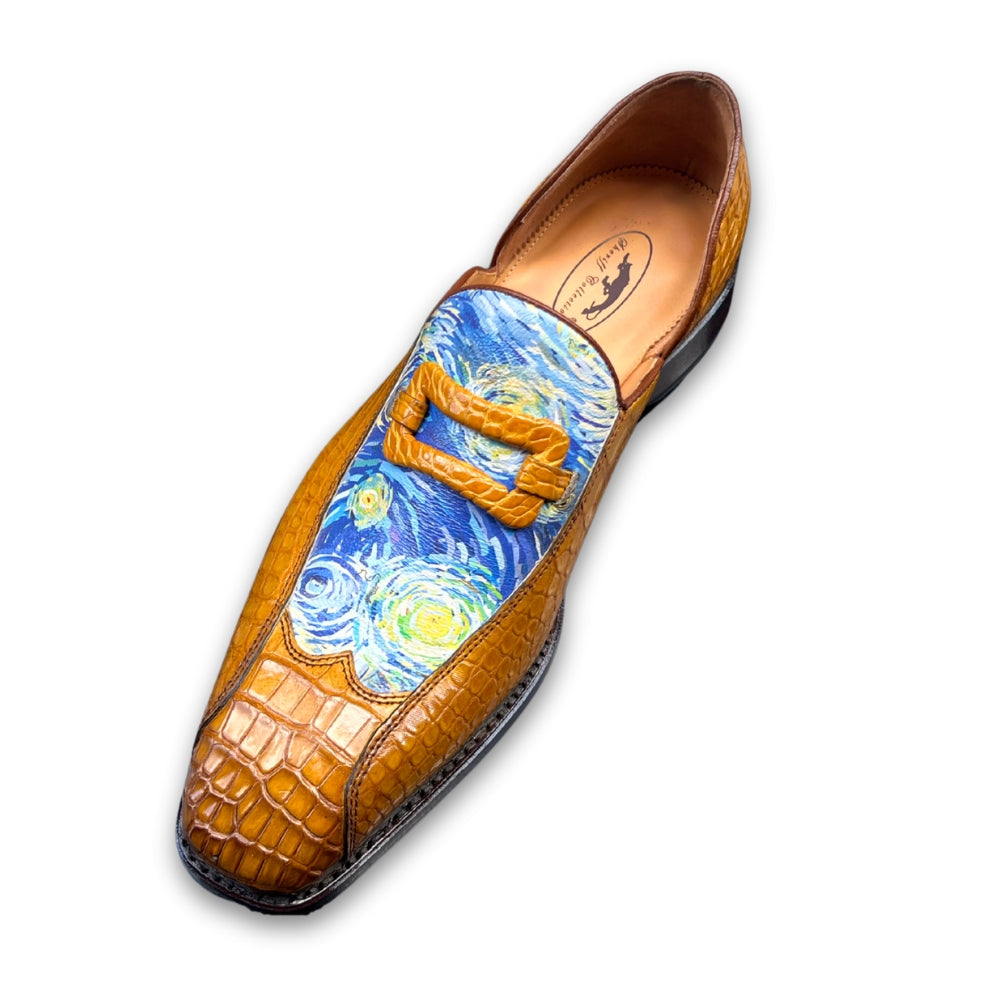 Sheriff Collection Cognac Van Gogh Design Alligator Loafer