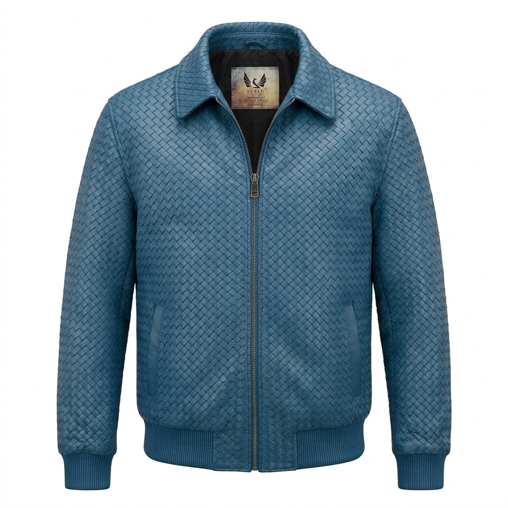 Special Order Men’s SVELG Premium Woven 100% Lambskin Leather Shirt Style Collar Bomber Jacket