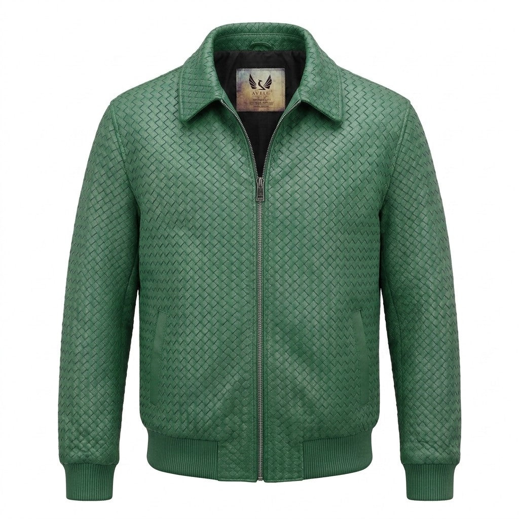 Special Order Men’s SVELG Premium Woven 100% Lambskin Leather Shirt Style Collar Bomber Jacket