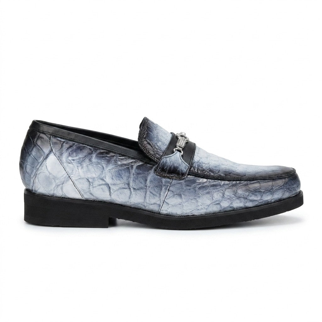 Mauri 4894 alligator leather loafers, men's shoes in dark brown with sleek slip-on design and textured alligator pattern.