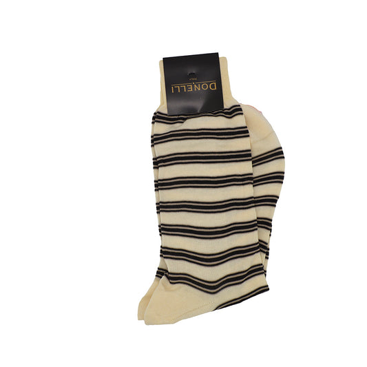 Men's Cotton Socks Off White with Brown Stripes - Cellini Uomo 