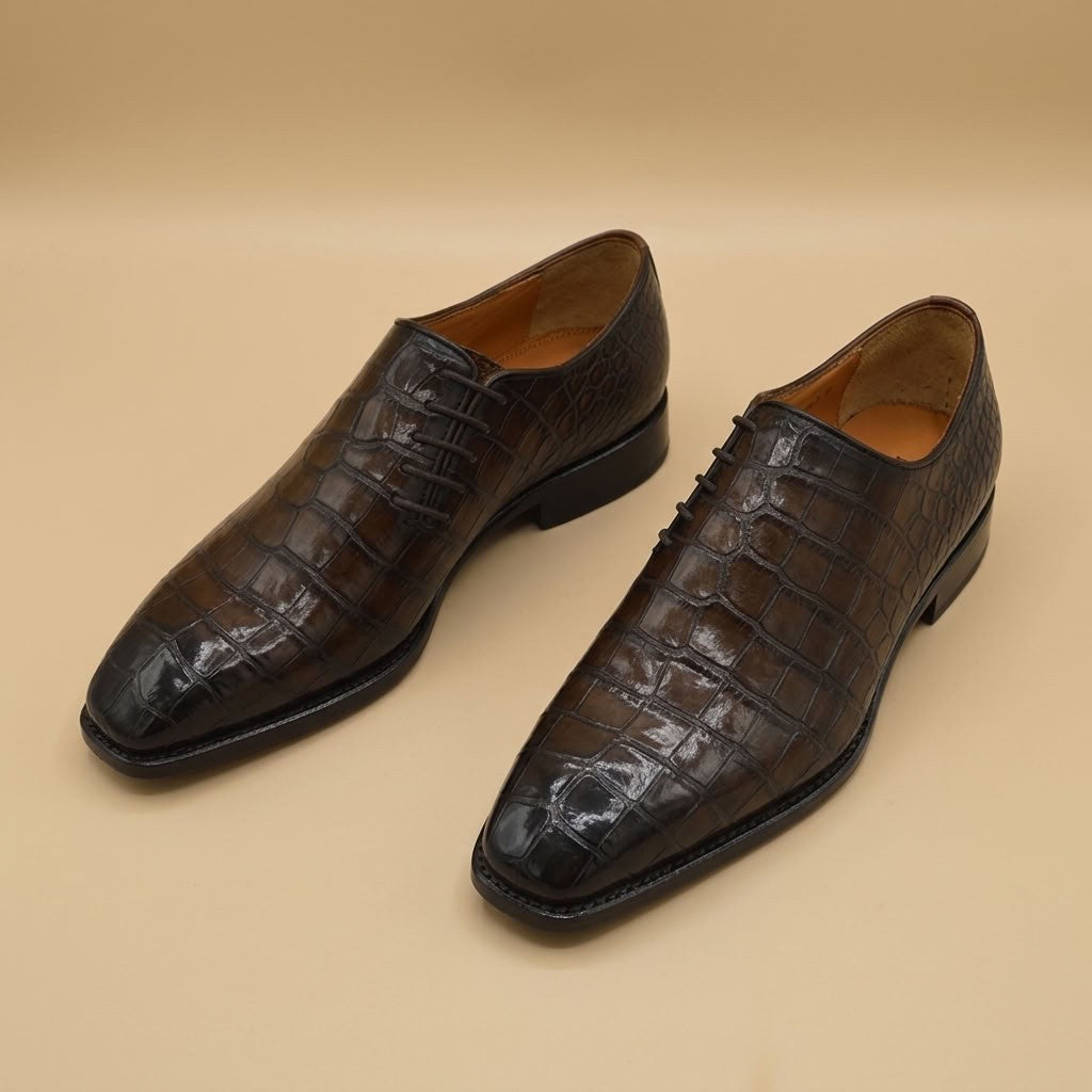Sheriff Collection 2218 alligator leather lace-up shoes featuring a sleek design and detailed texture.