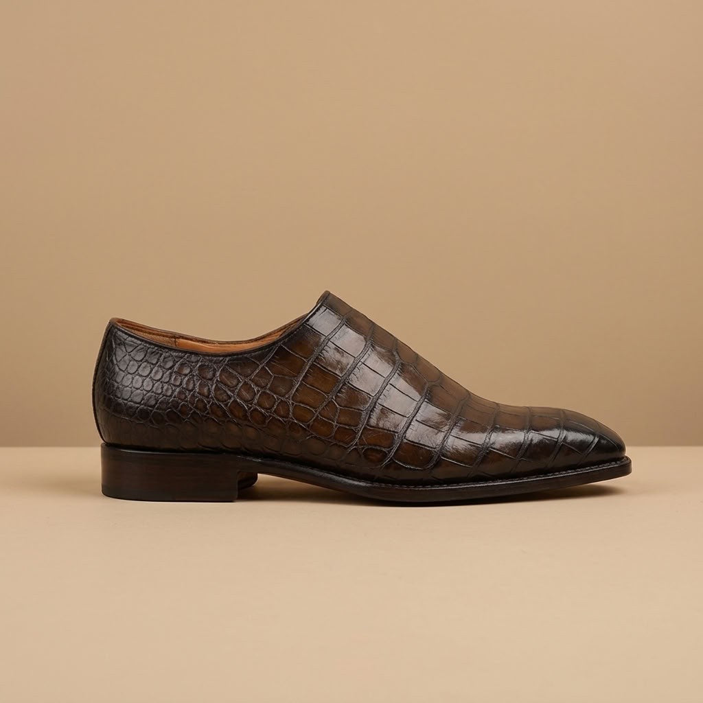 Sheriff Collection 2218 alligator leather lace-up shoes with detailed stitching and classic design, perfect for formal wear.