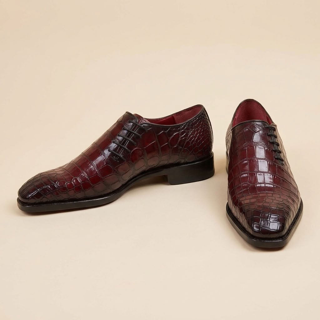 Sheriff Collection 2218 Alligator Lace Up shoe featuring alligator leather and classic lace-up design, styled for sophisticated footwear.