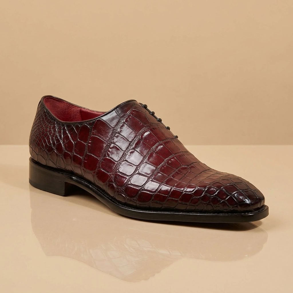 Sheriff Collection 2218 Alligator Lace-Up shoes in brown leather with detailed alligator pattern and sturdy laces.