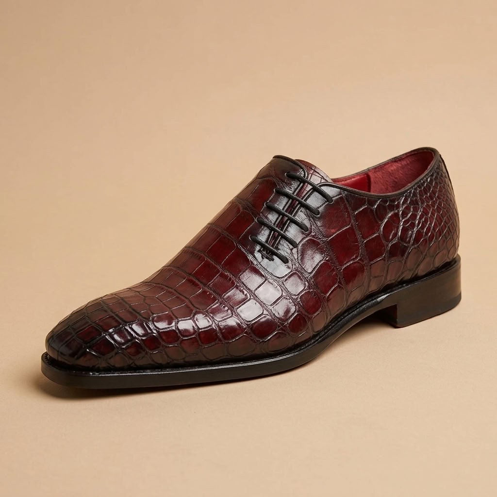Sheriff Collection 2218 Alligator Lace-Up shoes, black leather with alligator texture, featuring classic lace-up design.