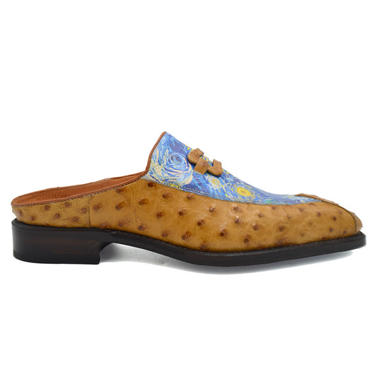 Sheriff Collection 2408-2002 Half Shoes Navy and Tan Ostrich With Van Gogh Design