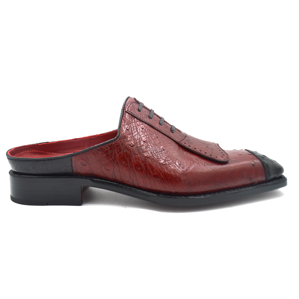 Sheriff Collection 2413-2002 Half Shoes Black and Burgundy Ostrich