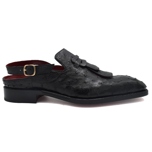 Sheriff Collection 2425 Black Ostrich Slingback Shoes.