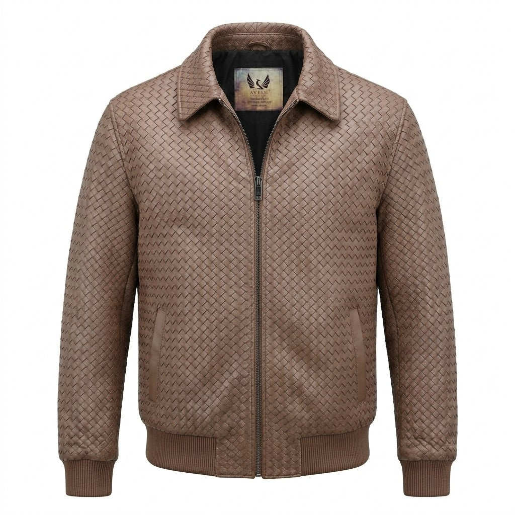Special Order Men’s SVELG Premium Woven 100% Lambskin Leather Shirt Style Collar Bomber Jacket