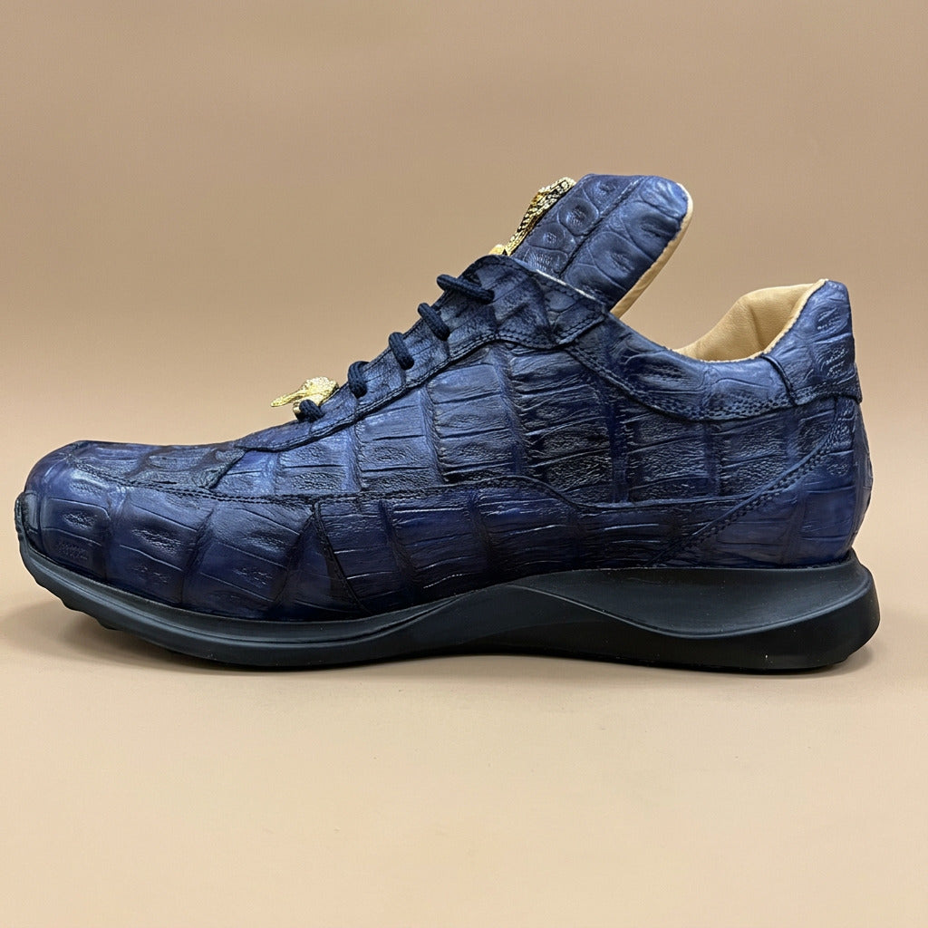 Mauri 8900 Caiman Fuscus sneakers in textured caiman leather with lace-up design and rubber sole
