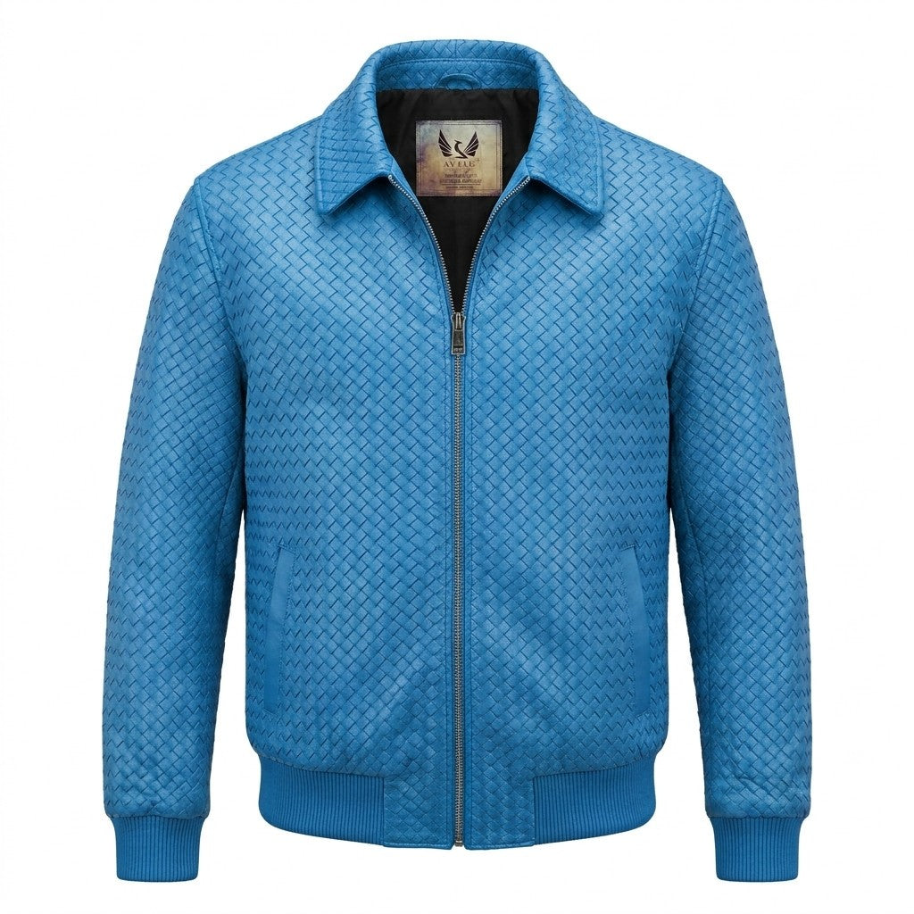 Special Order Men’s SVELG Premium Woven 100% Lambskin Leather Shirt Style Collar Bomber Jacket