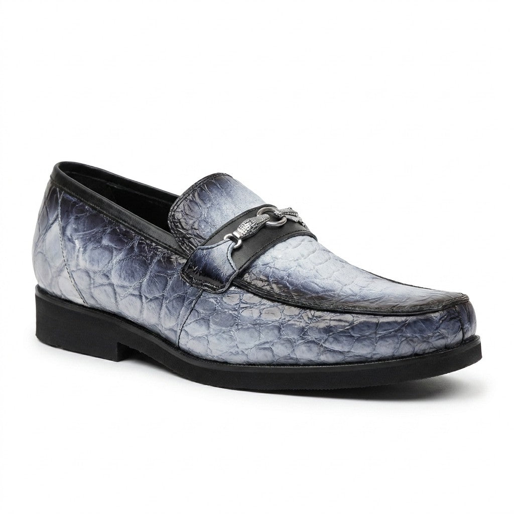 Mauri 4894 Alligator Loafers, black leather shoes with alligator texture, classic slip-on design, elegant and stylish footwear.