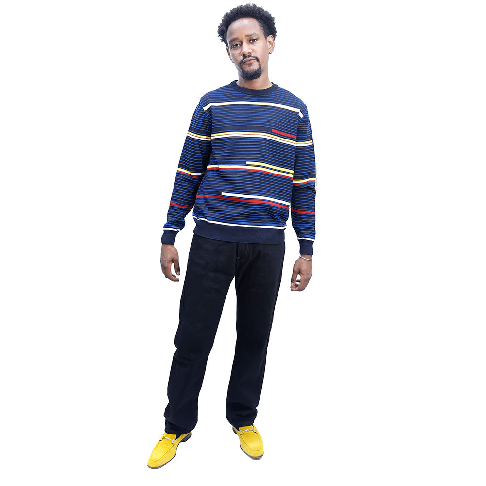 Montechiaro Navy and Multi-Colored Italian Striped Sweater 30041210Y