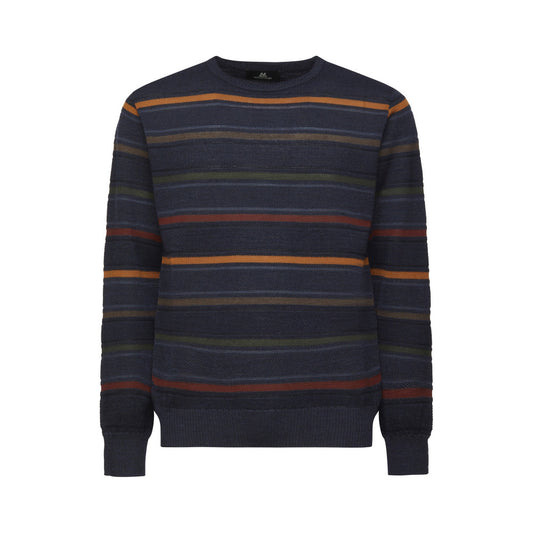 Montechiaro Navy and Multi-Colored Italian Striped Sweater 30127610M - Cellini Uomo 