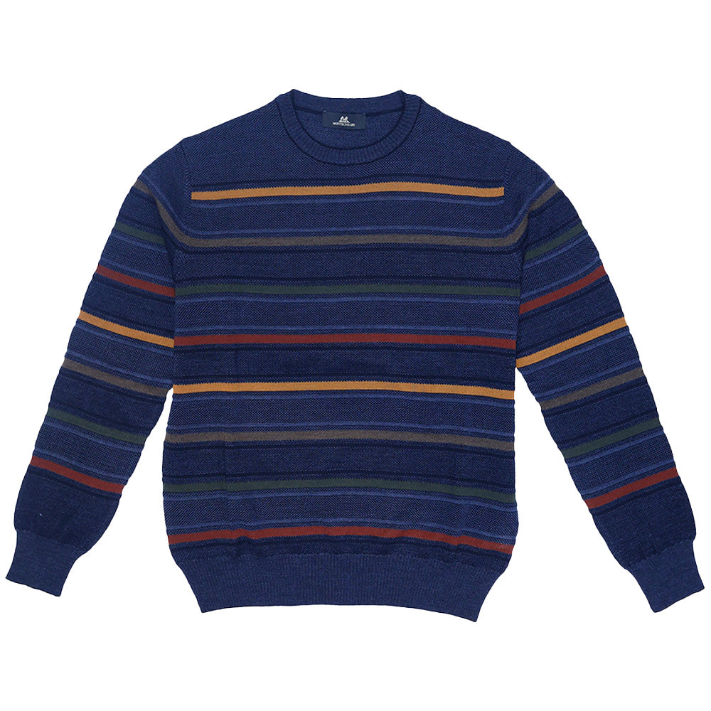 Montechiaro Navy and Multi-Colored Italian Striped Sweater 30127610M