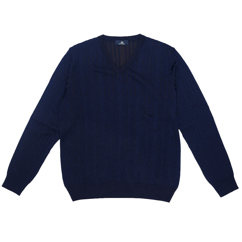 Montechiaro V-Neck Navy Italian Sweater 30129130M