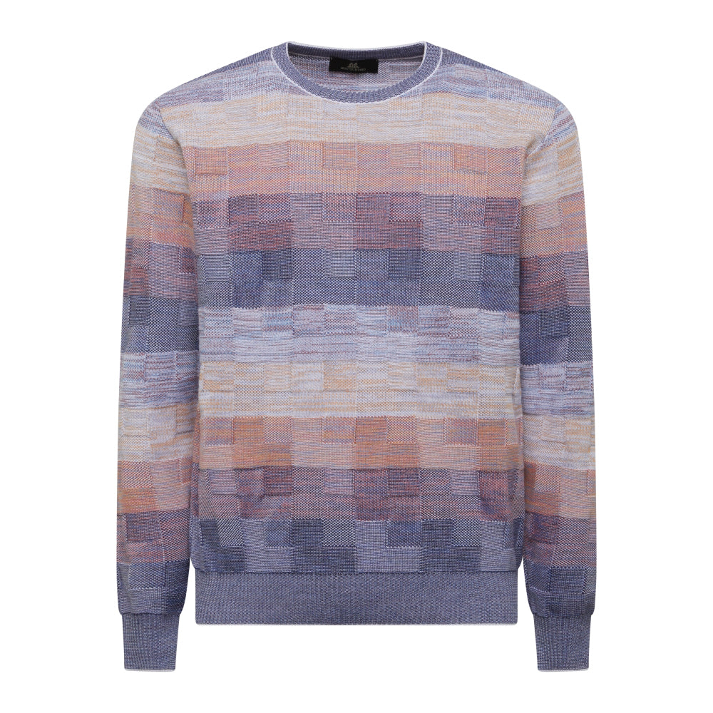 Montechiaro Crew Neck Italian Oxford and Purl-stitch Sweater 31127610M - Cellini Uomo 