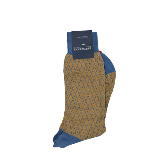 Men's Cotton Socks Caramel and Light Blue - Cellini Uomo 