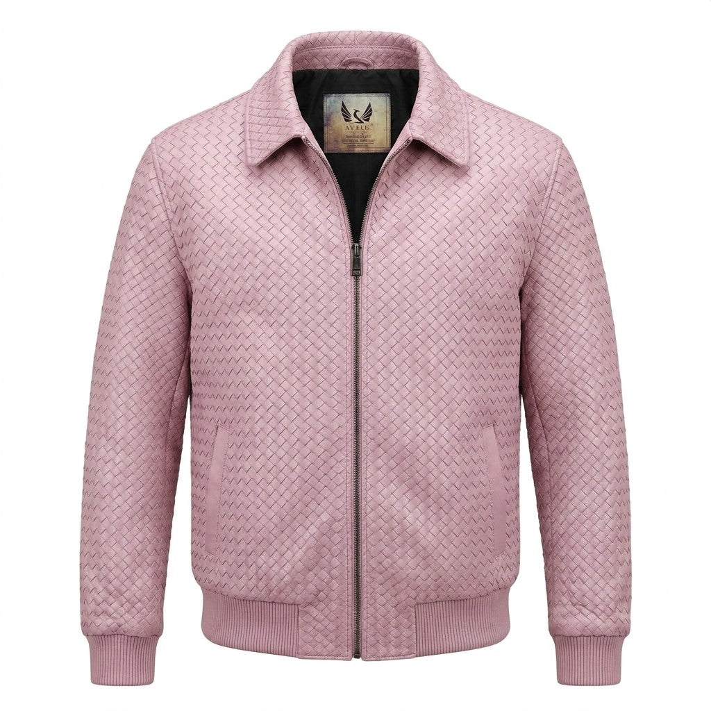 Special Order Men’s SVELG Premium Woven 100% Lambskin Leather Shirt Style Collar Bomber Jacket