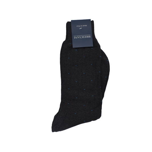 Men's Cotton Socks Dark Grey with Light Blue Dots - Cellini Uomo 