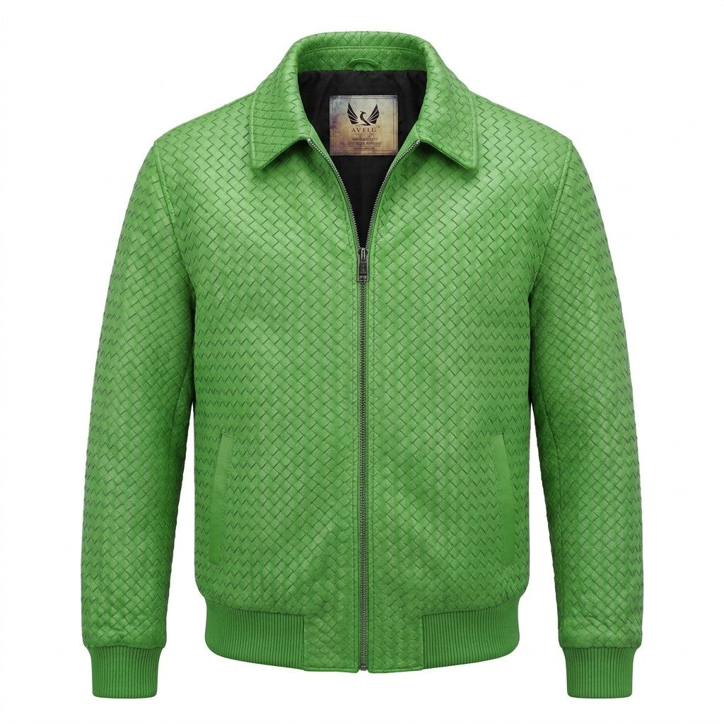 Special Order Men’s SVELG Premium Woven 100% Lambskin Leather Shirt Style Collar Bomber Jacket