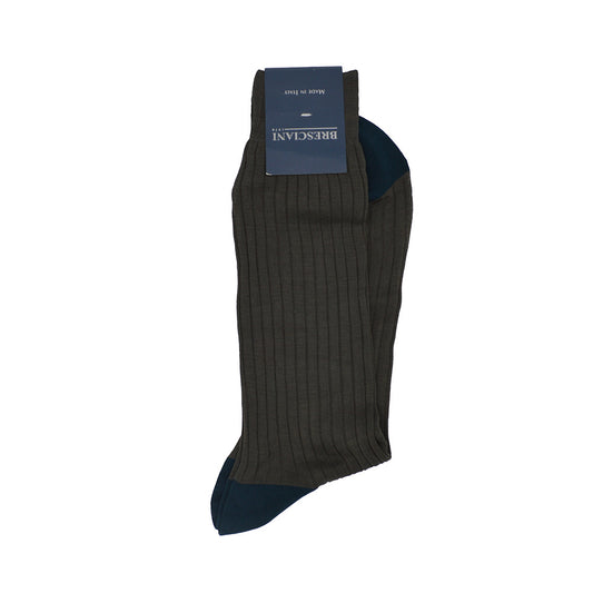 Men's Cotton Socks Medium Grey and Green - Cellini Uomo 