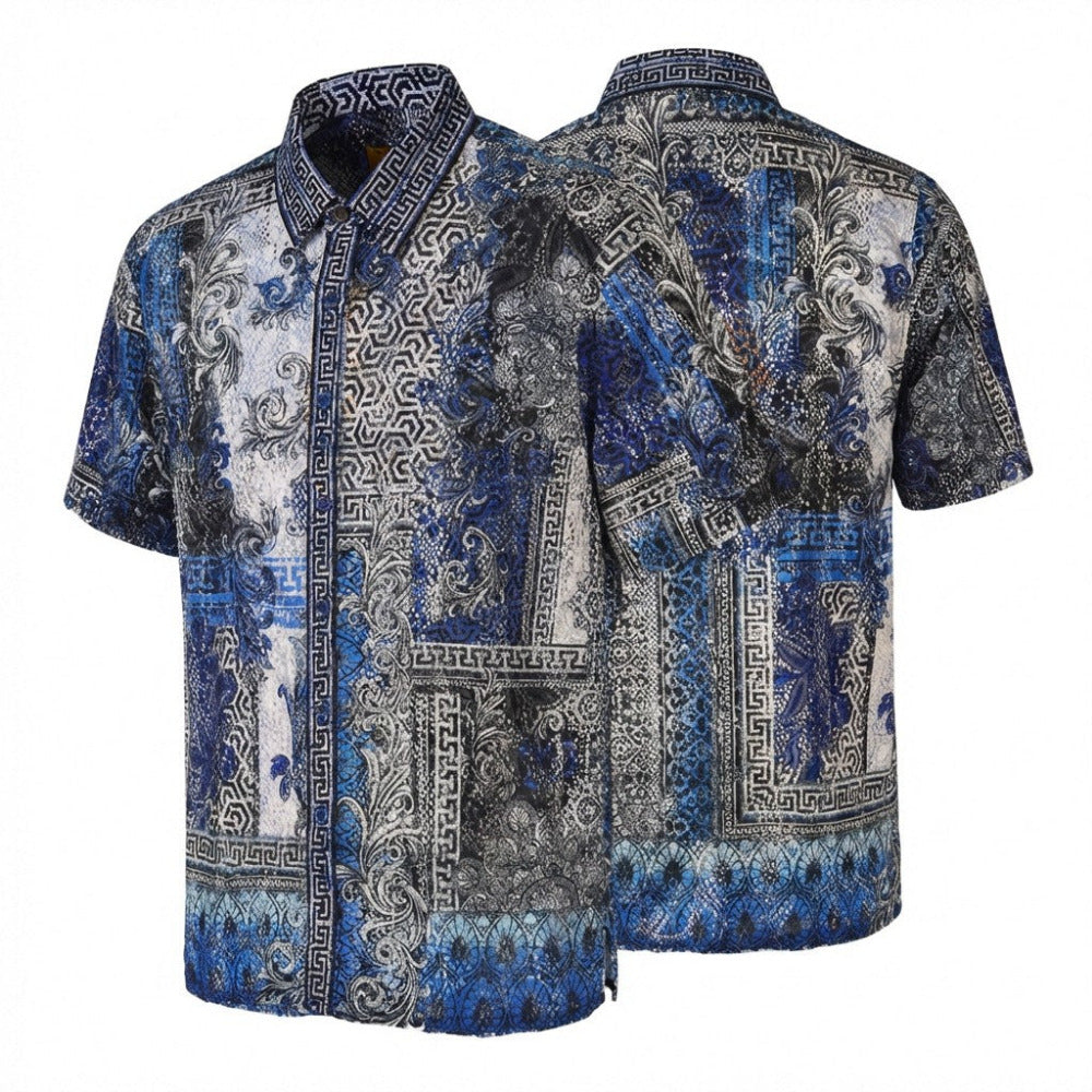 Blue Prestige Lace Button Up shirt from the Prestige Lace Button Up 442 collection, featuring intricate lace details and a classic fit.