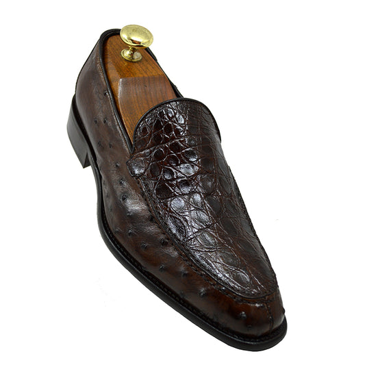 Toscana 4610 Brown Crocodile & Ostrich Loafer - Extra 30% Off At Checkout - Cellini Uomo 
