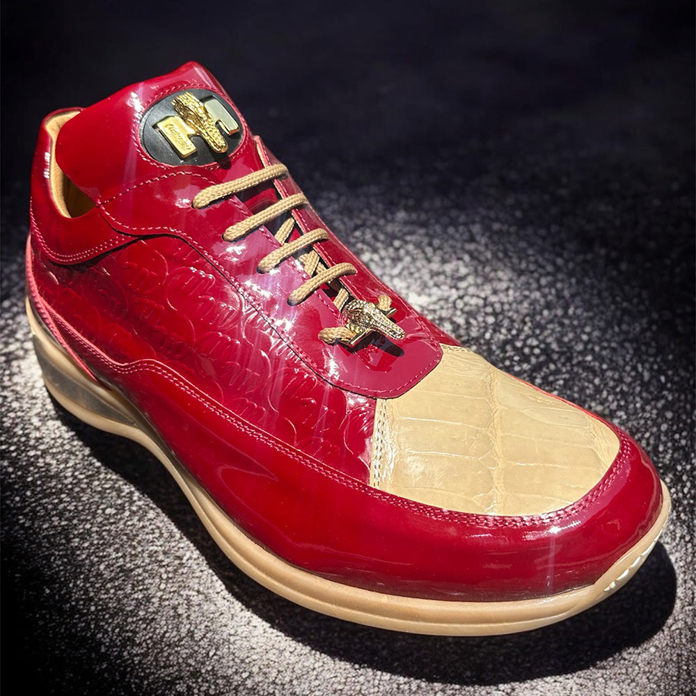 Mauri 8900 Patent Raspberry Baby Crocodile Champagne Sneakers - Cellini Uomo 