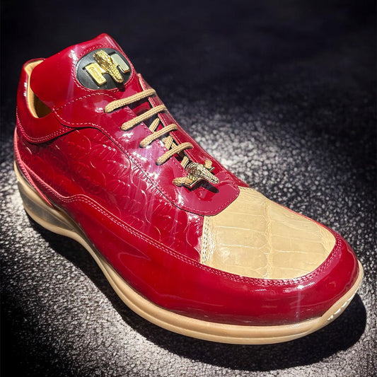 Mauri 8900 Patent Raspberry Baby Crocodile Champagne Sneakers - Cellini Uomo 