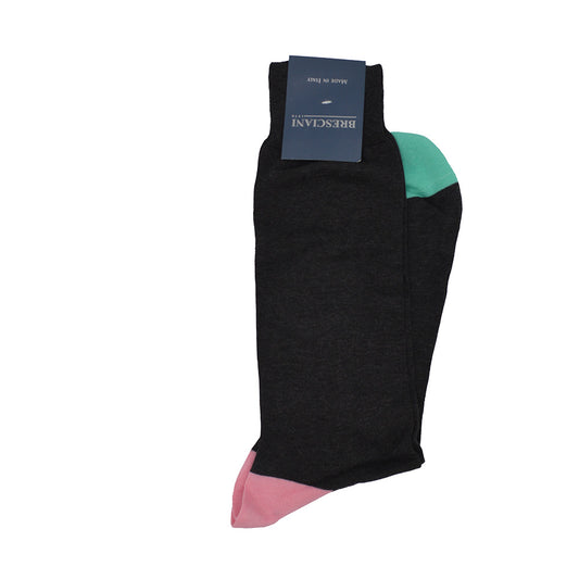 Men's Cotton Socks Olive Dark Grey with Light Pink and Green - Cellini Uomo 