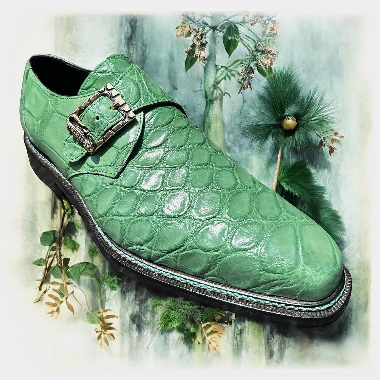 Mauri 3281 Alligator Monk Strap shoes featuring polished leather and double buckle design for a sophisticated look.