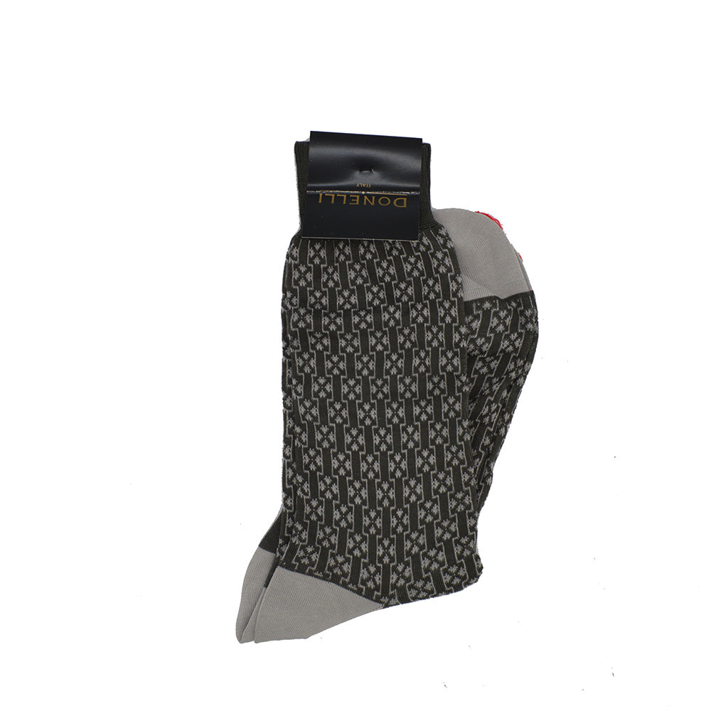 Men's Cotton Socks Olive Medium and Light Grey Design - Cellini Uomo 