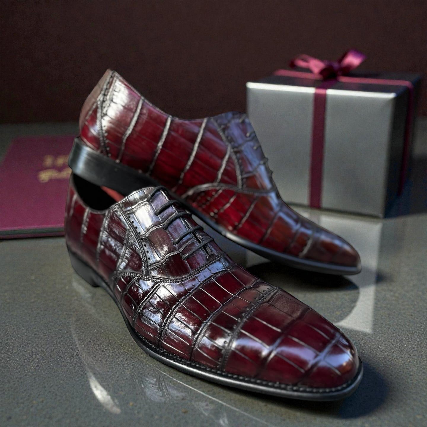 Calzoleria Toscana Caiman Crocodile Cap-Toe Dress-Up Shoes - Cellini Uomo 