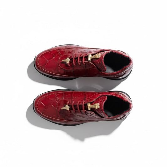 Mauri 8900 Alligator Casual Sneakers in black, featuring textured alligator-style leather and white rubber sole, casual footwear.