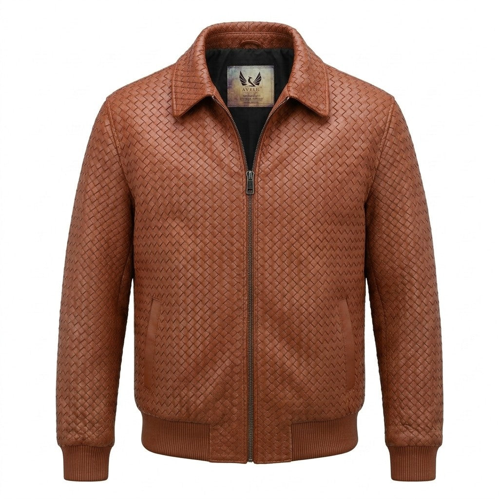 Special Order Men’s SVELG Premium Woven 100% Lambskin Leather Shirt Style Collar Bomber Jacket