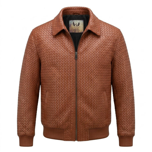 Special Order Men’s SVELG Premium Woven 100% Lambskin Leather Shirt Style Collar Bomber Jacket