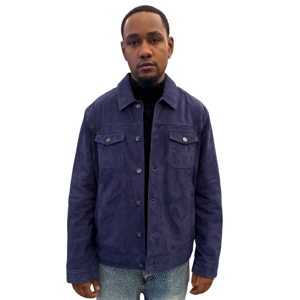 Torras high-quality goat suede jacket in brown, showcasing a stylish, smooth leather coat with a classic collar and front zipper.