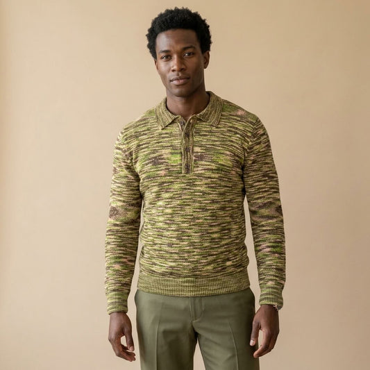Prestige Wool Blend Multi Colored Polo Sweater 6750