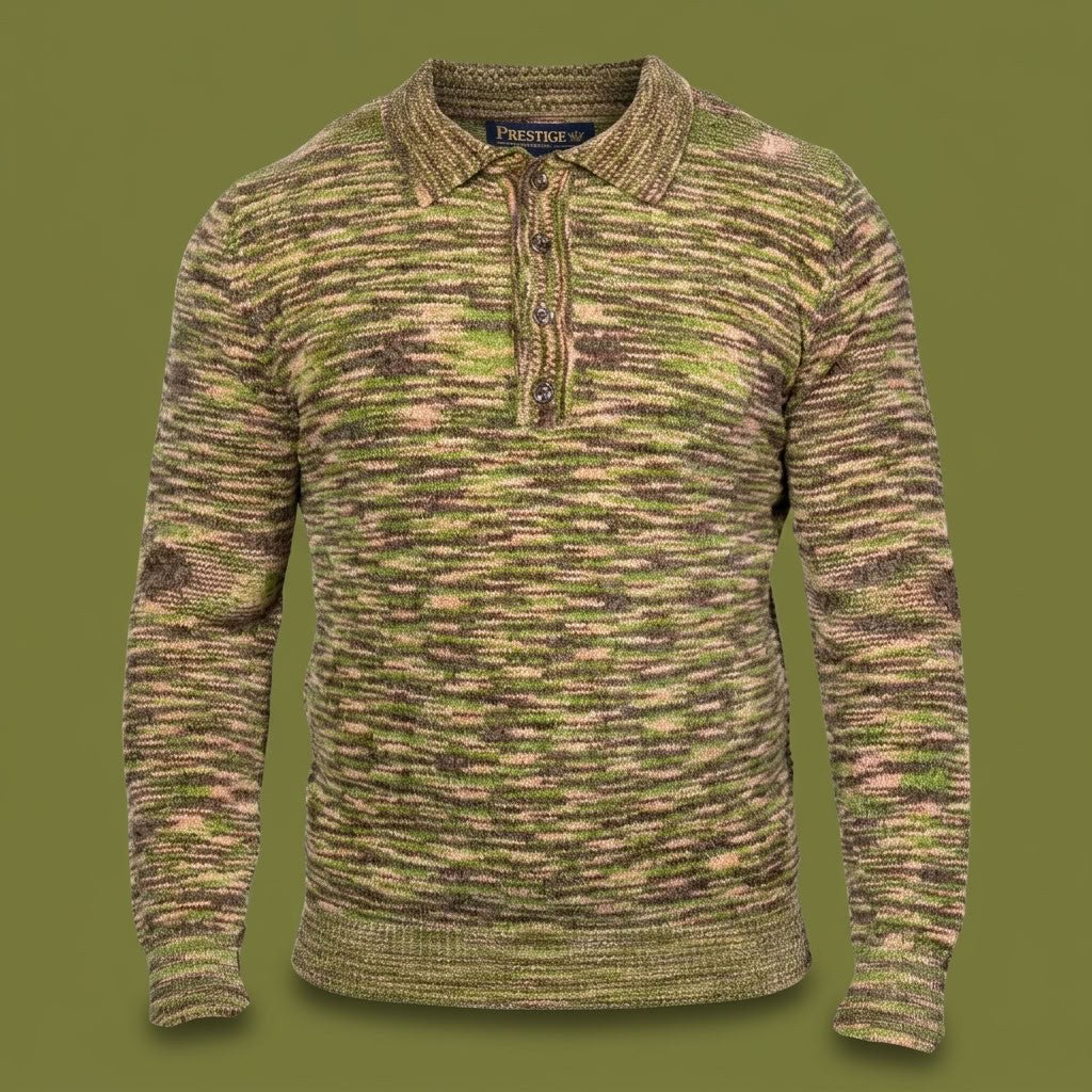 Prestige Wool Blend Multi Colored Polo Sweater 6750
